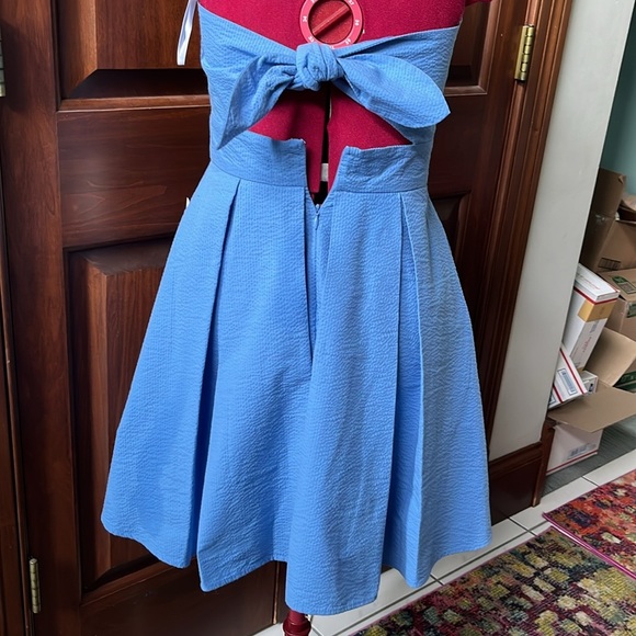 Lauren James  Corbin Dress Delta blue NWT strapless  tie back pleated skirt Sz S - Picture 8 of 13